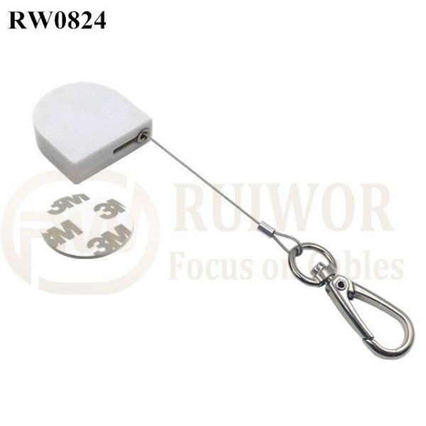 RW0824 D-Shaped Small Retractable Tether Plus Key Hook Wire Rope End As Tethered Mechanism