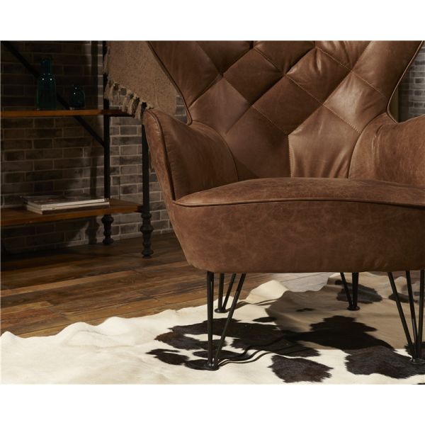 Industrial Unique Top Grian Leather Leisure Chair With Steel Frame