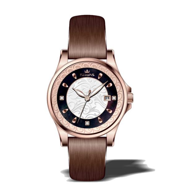 37.0mm Japan movt stainless steel  round case genuine leather strap watches for ladies ,girls