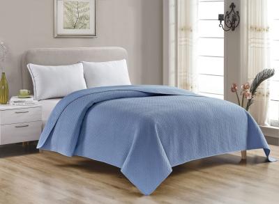 Soft Ultrasonic Bed Spread Blue Polyester Solid Pattern Comforter Sets Queen Machine Washable