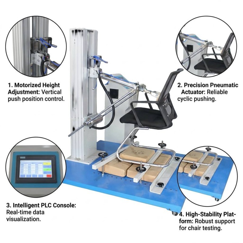 Office Chair Back Load Fatigue Tester Tilt Mechanism Durability Testing Machine Chair Backrest Repeated Push Test Machine