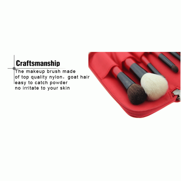 Mini Travel Makeup Brush Set With White Goat Hair And Red Handle