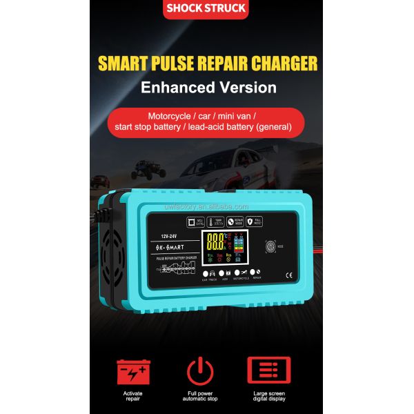 Fast Charging Speed 7-Stage Auto Lead Acid Battery Charger 12V 6A 24V 3A for LiFePO4 Lithium 12V/24V Motorcycle Battery