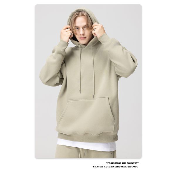 Heavy Embroidered Hooded Sweatshirt Crop 350gsm Heavyweight Cotton French Terry Thick Fleece Hoodie Men