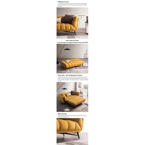 Tufted Sectional Loveseat Sleeper Sofa Bed Pull Out Yellow Velvet