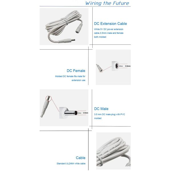 Length 1.2 M DC Power Extension Cable 3.5 X 1.35mm Male Female 12V 24V Electric Fan