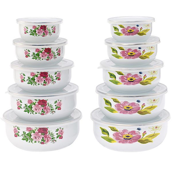 Eco Friendly Enamel Ice Bowl Metal Steel Fresh Keeping Food Storage Bowl with PP Lid