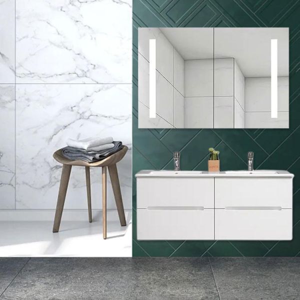 Wall Mount PVC Bathroom Cabinets Double Basin Vanity Unit White Painted