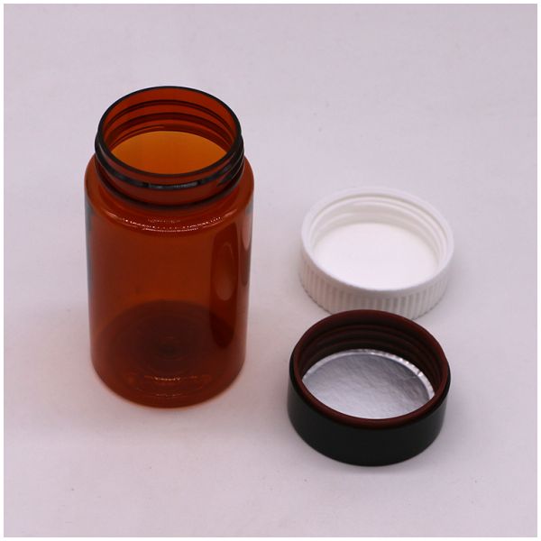 Bouteille de pilules en plastique sur mesure de 120 ml en PET Ambre de couleur ronde