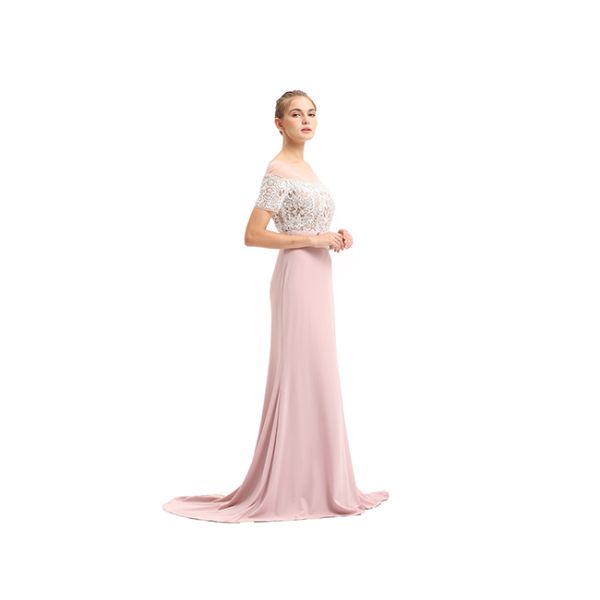 Elegant Short Sleeve Light Pink European Style Evening Dresses Straight Skirt Type