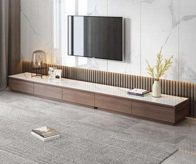 Gelaimei White Granite Top Walnut Laminate Short TV Stand With Drawers