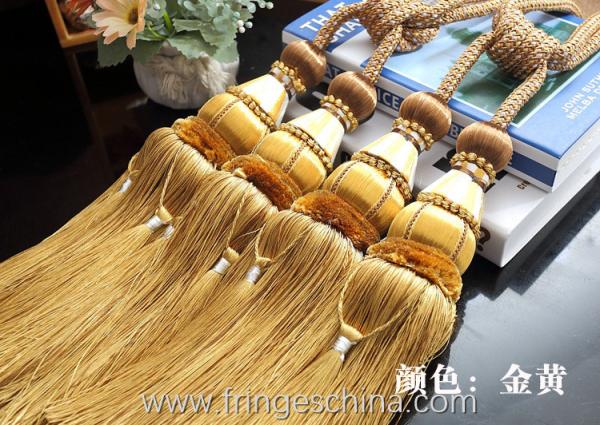 Delicate custom long tassel fringe trimming for curtain attractive tieback hanging ball