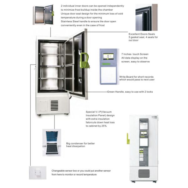 304 Stainess Steel LCD Display Ultra Low Temperature Freezer Direct Cooling