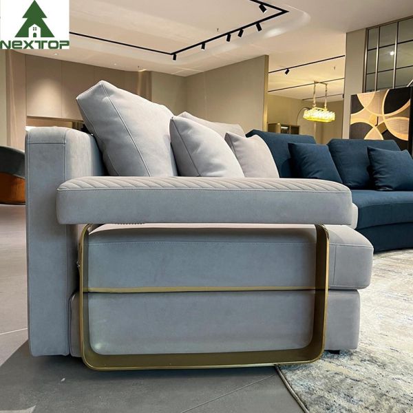 OEM Hotel Lobby Furniture Interior Modular Sofa Nubuck Fabric Circle Corner With Metal Frame