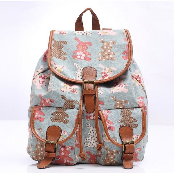 2016 new spring and summer fashion casual women canvas printing two pocket backpack