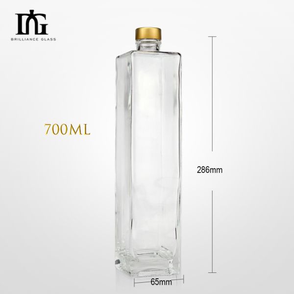 750ml Square Shape Transparent Vodka Glass Bottle with Acceptable Customer's Logo