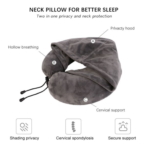 Colorful Custom U-Shape Memory Foam Neck Pillow With Head Hood for Comfortable Travel