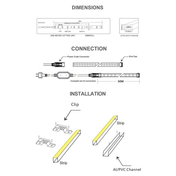 Venta al por mayor Largura personalizable para exteriores 5m 10m 20m SMD 2835 180leds/M IP67 Lámpara LED resistente al agua