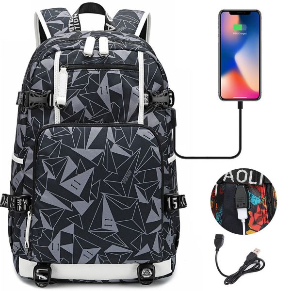 Customized Tote Bag Pattern Type Backpack for Fashion Girls and Boys USB Port Charging