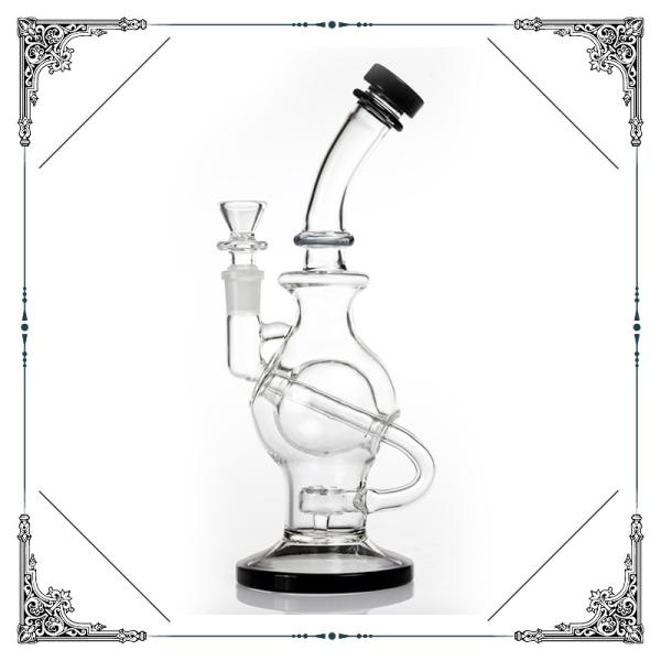 Ball Recycle Bong 9'' Glass Smoking Pipes 14.4mm Joint Size Clear Color