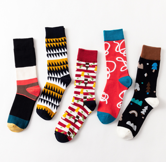 New style trendy men's socks knitting pattern autumn and winter tube socks cotton knee high socks