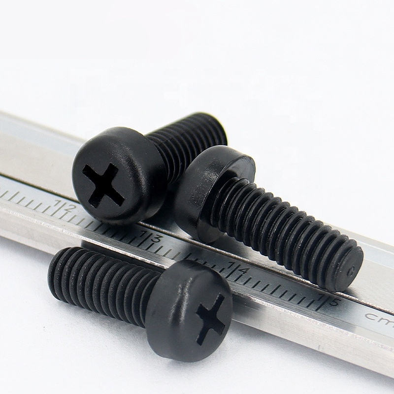 Phillips Round Head Black Nylon Screws Fastener M3.5 Threads for Metric Measurement System Grade Class 4 Electronics