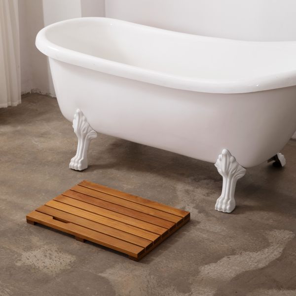 Устойчивая 1,42 длина циновки 23.62cm Bathroom Teak дюйма не смещает твердый деревянный цвет