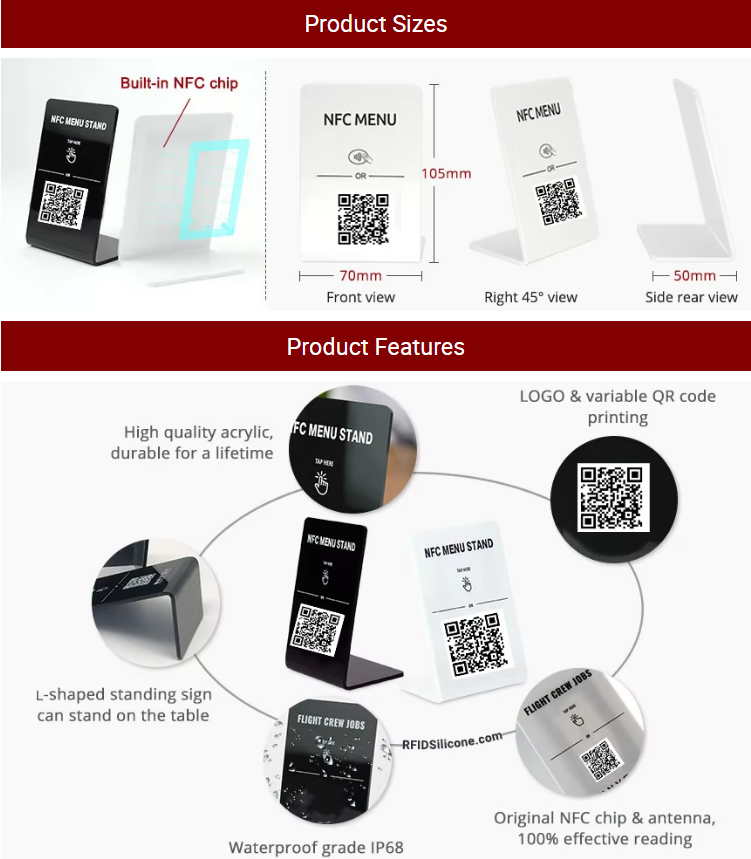 Customized Plastic NFC Menu Stands For Public Use Labels Social Media Acrylic Qr Code Restaurant Table Displaying
