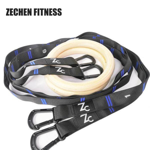 Home Fitness Wooden 28mm Crossfit Exercise Rings And Straps Workout With Carabiners