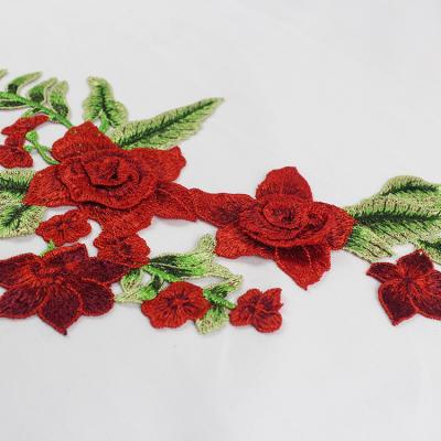 A flor vermelha de 34*18 CM bordou remendos do Applique para o vestido de DIY decorativo