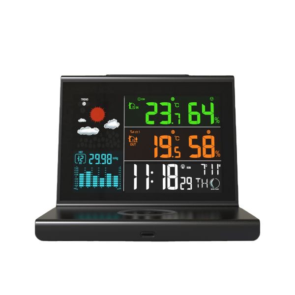 CE ROHS Stations météorologiques pour la maison Station météorologique sans fil en plastique avec chargeur sans fil