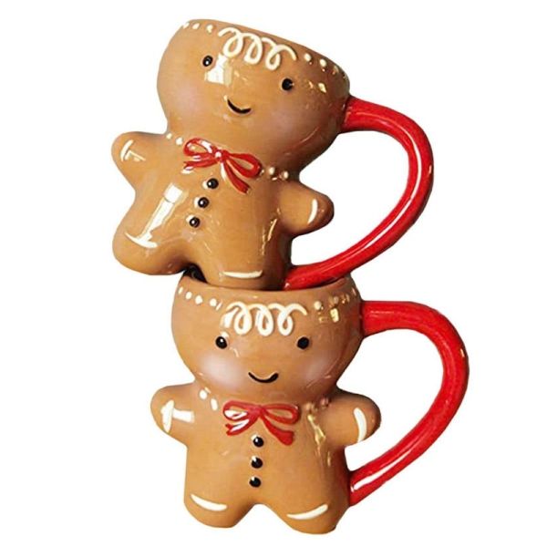 HANDGRIP 3D Cartoon 10OZ Cute Gifts Ceramic Gingerbread Man Coffee Mug for Christmas