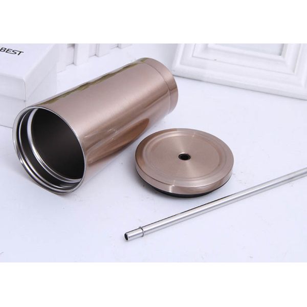 500ml 304 Stainless Steel Straw Cup , Creative Office Portable Straw Cups