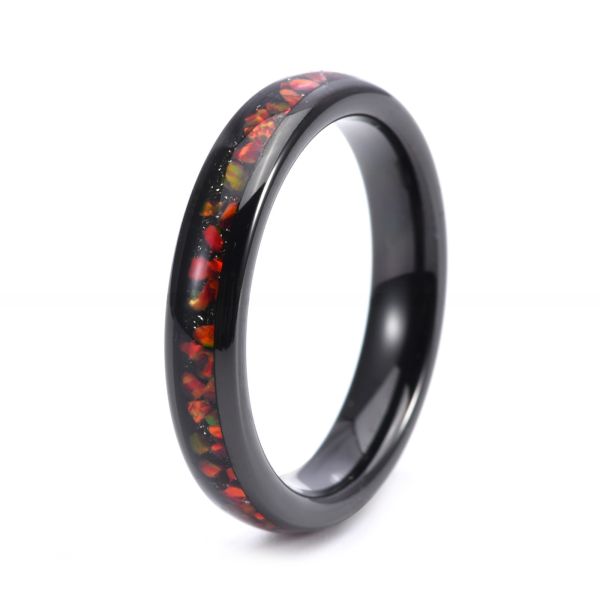 Tungsten Carbide Galaxy Wedding Band Opal Inlay Black Rose Gold Silver 4mm For Women