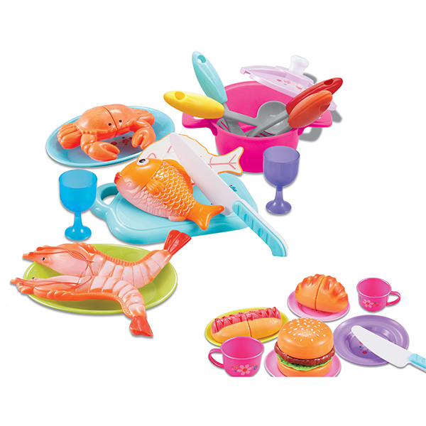 Educational Funny Childrens Toy Kitchen Sets for Food Cooking Cutting