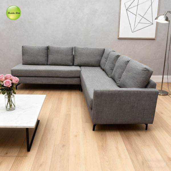 L Shaped Slipcovered Sectional Sofa Couch Gray Fabric For Apartment OEM