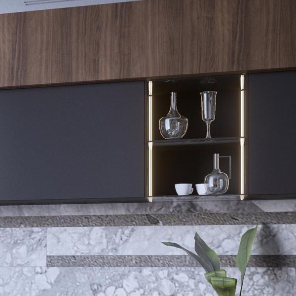 Modern Style 6mm PVC Kitchen Cabinets Dining Room Glossy Wood