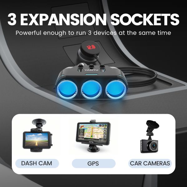 YANTU B39 12V USB Waterproof Car Charger Socket With LED Voltmeter Switch Output 5V 1A/2.1A