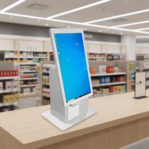 Desktop Self Ordering Kiosk 21.5 Slim Restaurant POS Terminal Built-in 80mm Printer & QR Scanner Countertop Food Order Machine