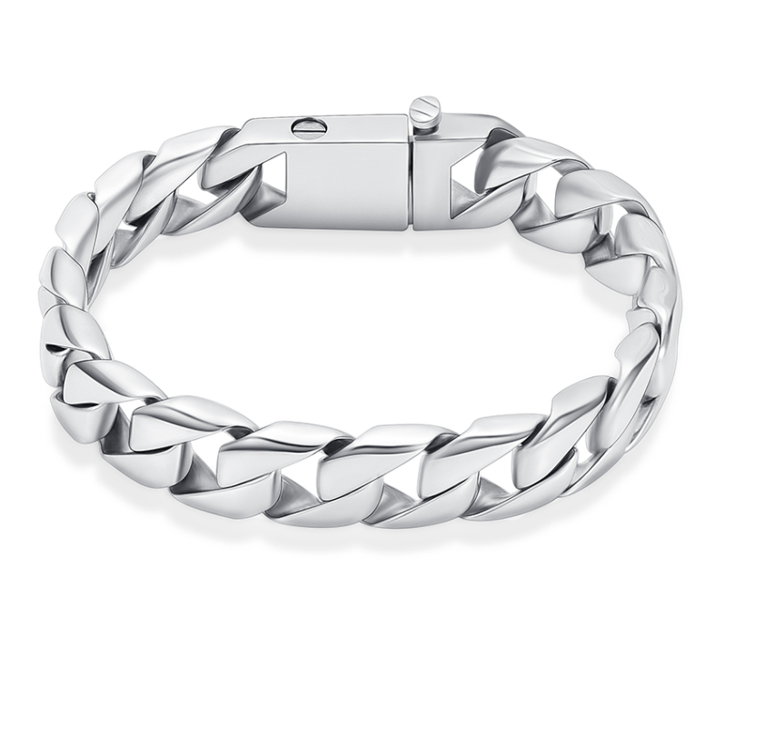 Stainless Steel Men's Curb Chain Bracelet for Ashes Keepsake Picture Inlay Technology CNC