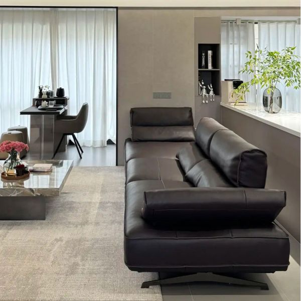 Italian-Style Minimalist Queen-Size Recliner Sofa Adjustable Headrest Full Genuine Leather 9659 Width Sectional Set Deep Sponge