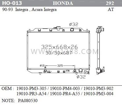 Auto Assy HONDA Car Radiator Used In Integra / Acura Integra'90-93 At Dpi 1568