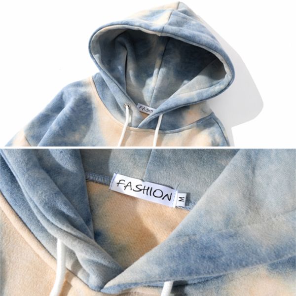 Blue Pink Oversize Tie Dye Hoodie Unisex Drawstring Hooded Sweatshirt For Running