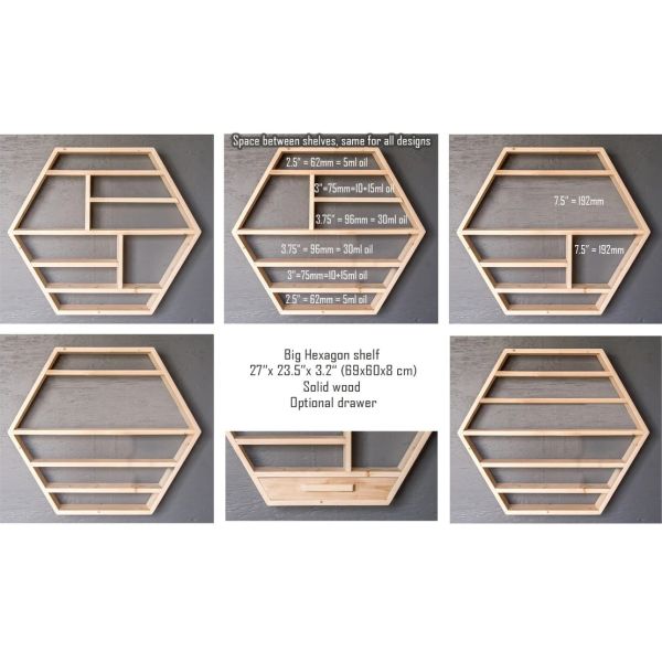 Home Decoration Solid Wood Hexagon Wall Mounted Floating Shelf Wooden Storage Shelves