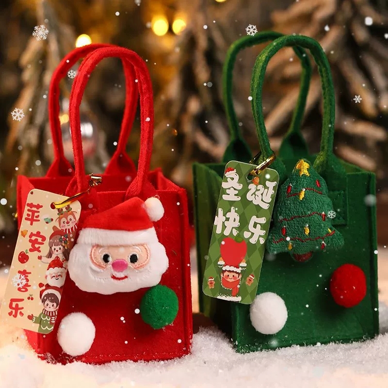 Christmas Felt Gift Bags With Plush Holiday Ornaments For Seasonal Gifting