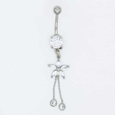 12mm Tassel Silver Belly Button Piercing Round Diamond 316 Stainless Steel Body Jewelry