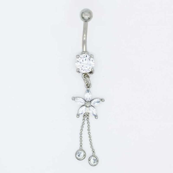 12mm Tassel Silver Belly Button Piercing Round Diamond 316 Stainless Steel Body Jewelry