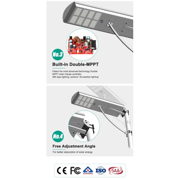 FCC Saa 60W 80W 100W LED Solar Powered Street Light Integrated 175LM/W