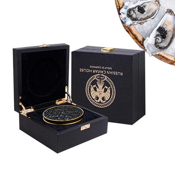 Luxury MDF Leather Cardboard Caviar Gift Box Packaging With Foam Insert