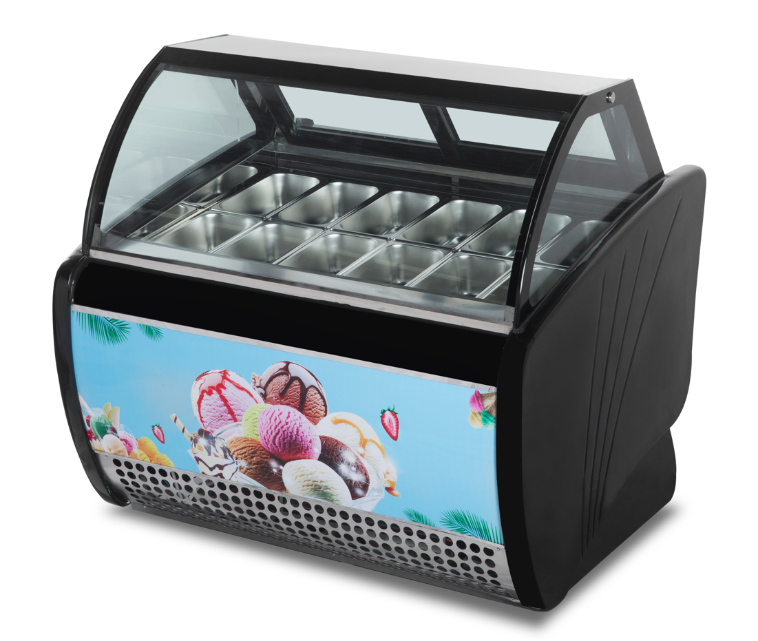 12 лотка изогнули стеклянный холодильник дисплея Gelato замораживателя дисплея мороженого